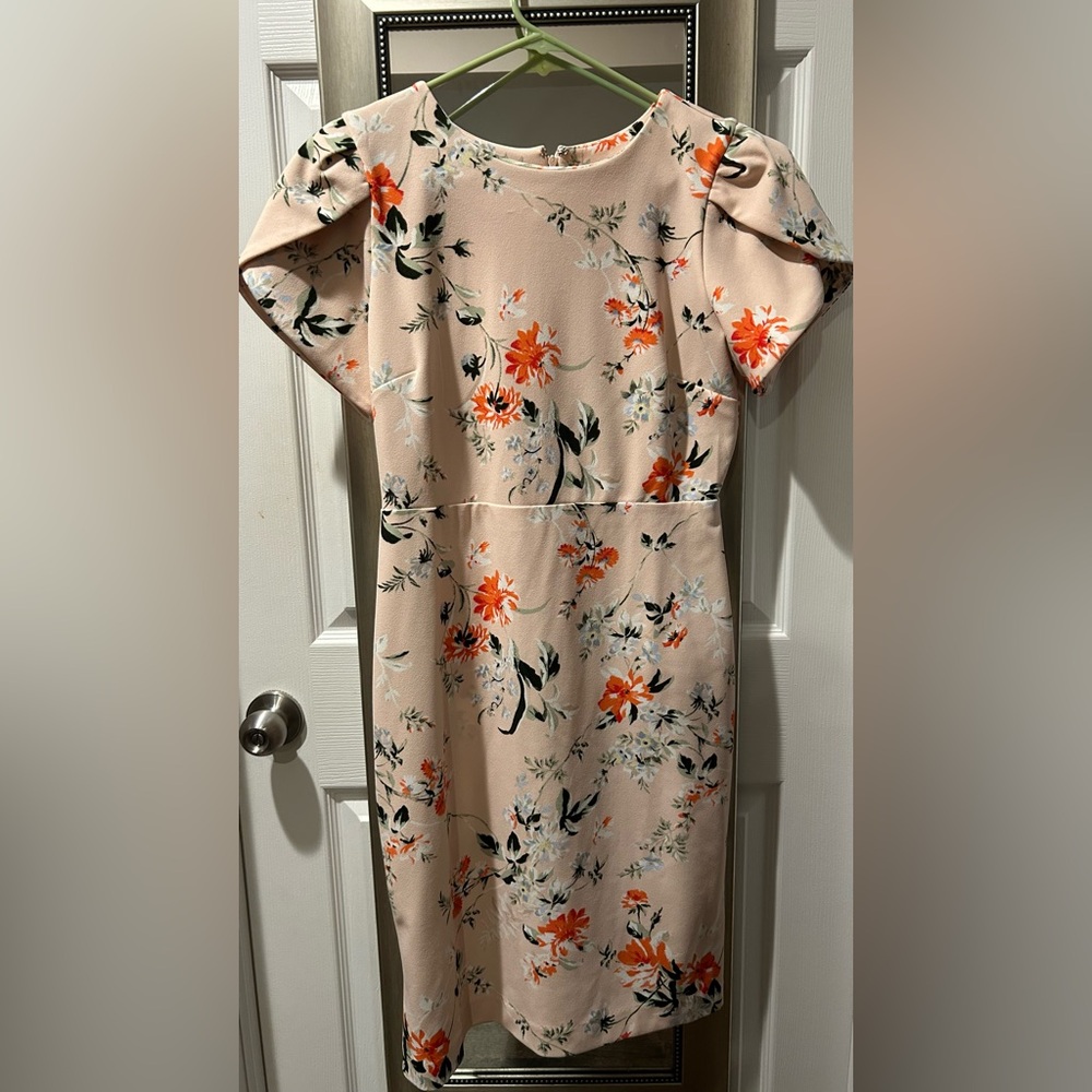 Ann Taylor Factory Floral Midi Dress in Cream and Orange